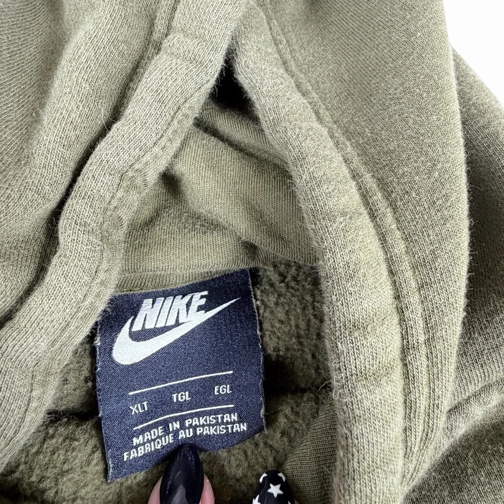 Nike Hoodie Mens XLT Olive Green Sportswear Club Fleece Pullover Logo Sweatshirt